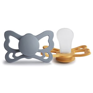 FRIGG Butterfly - Anatomical Silicone 2-pack Pacifiers - Great Gray/Honey Gold - Size 2
